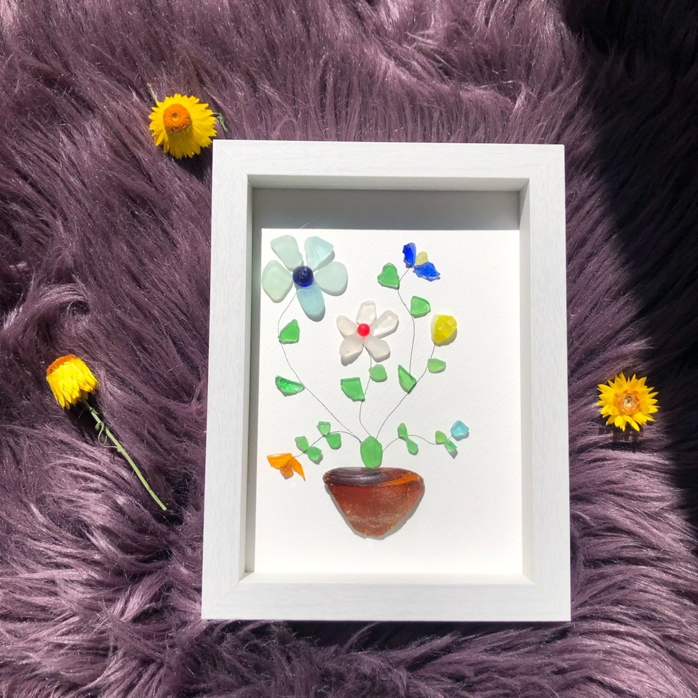 SEA GLASS ART BEACH GLASS CRAFT HANDMADE WALL ART HOME DECOR